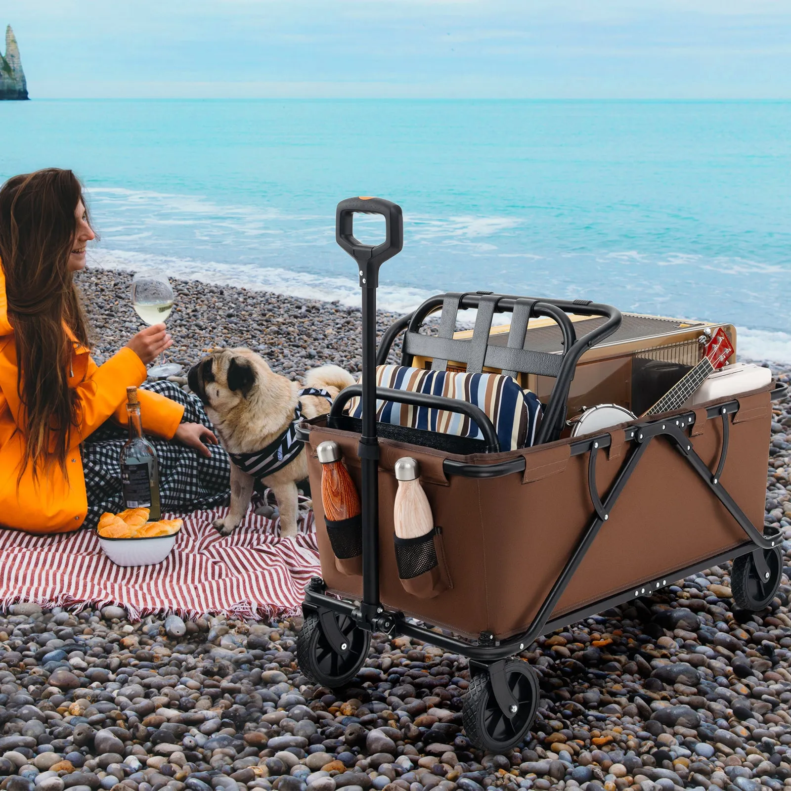 Collapsible Foldable Wagon Cart with Adjustable Handlebar