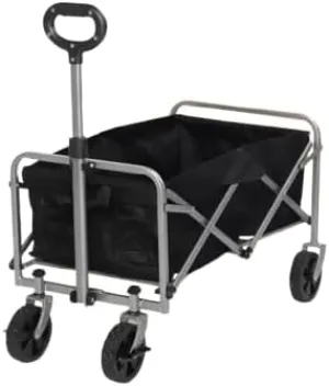 Collapsible Folding Wagon, Heavy Duty Utility Beach Wagon Cart with Side Pocket and Brakes, Large Capacity Foldable Grocery Wagon for Garden Sports Outdoor Use