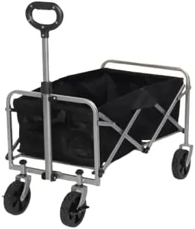 Collapsible Folding Wagon, Heavy Duty Utility Beach Wagon Cart with Side Pocket and Brakes, Large Capacity Foldable Grocery Wagon for Garden Sports Outdoor Use