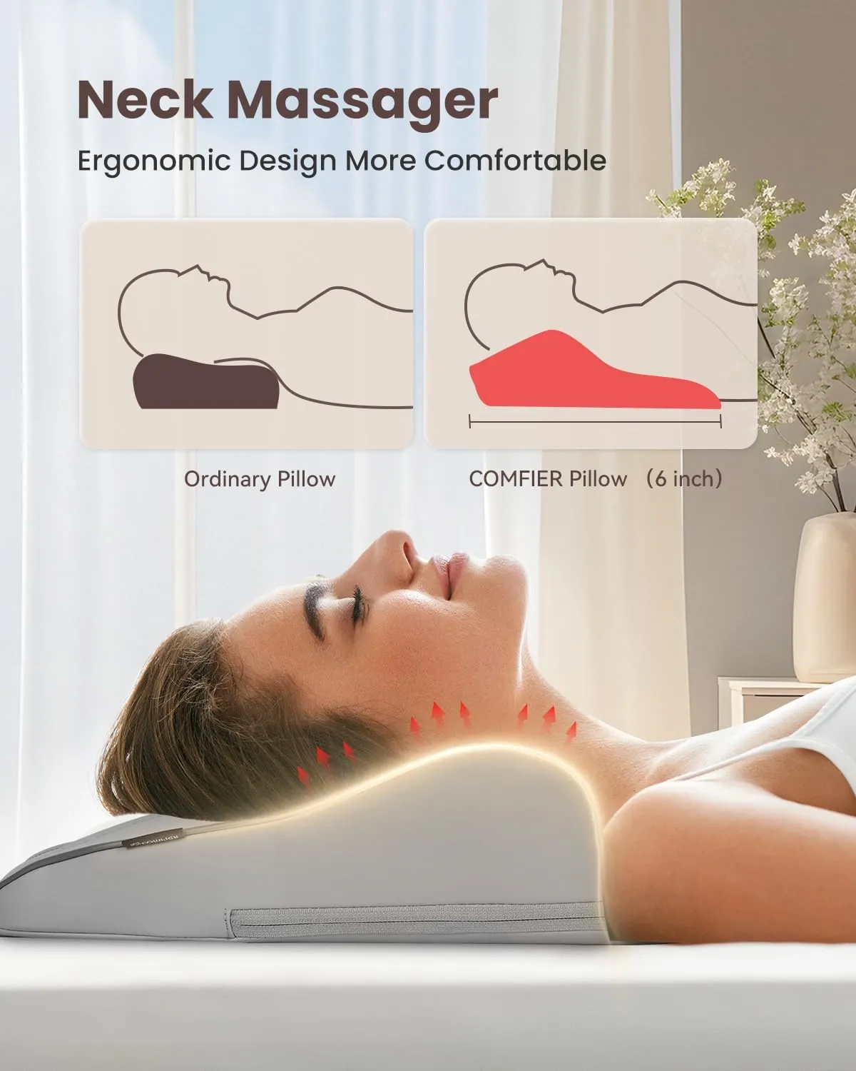 COMFIER Shiatsu Neck Massager with Heat, 3D Deep Kneading Back Massager with Vibration & Heat, Ideal Gift for Women Men Home Office Use-Gray