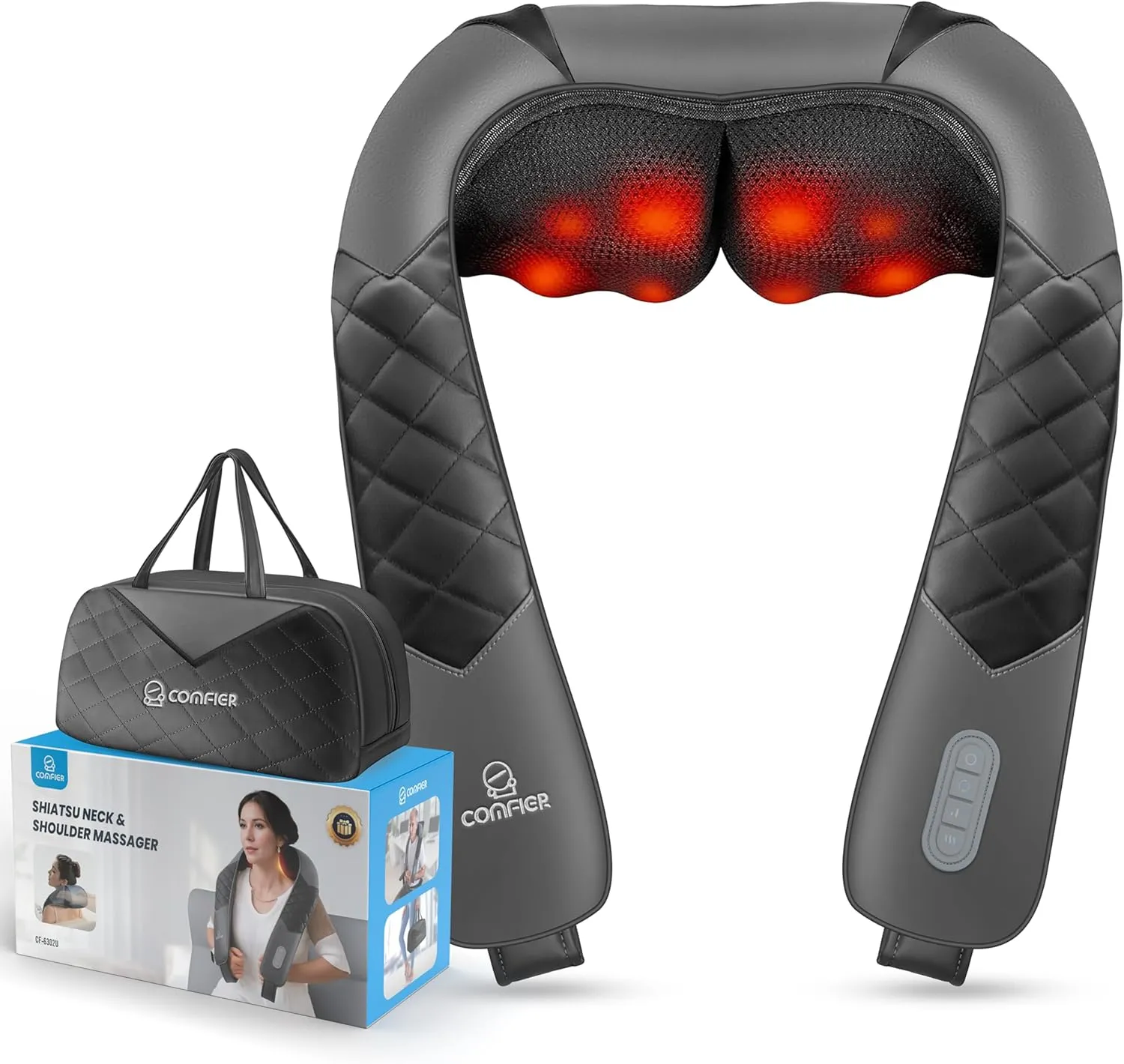 COMFIER Shiatsu Neck Shoulder Massager, Back Massager with Heat, FSA HSA Eligible,Gifts for Mom Dad Deep Tissue 4D Kneading Massage Pillow with Portable Storage Bag, Home, Office and Car Use