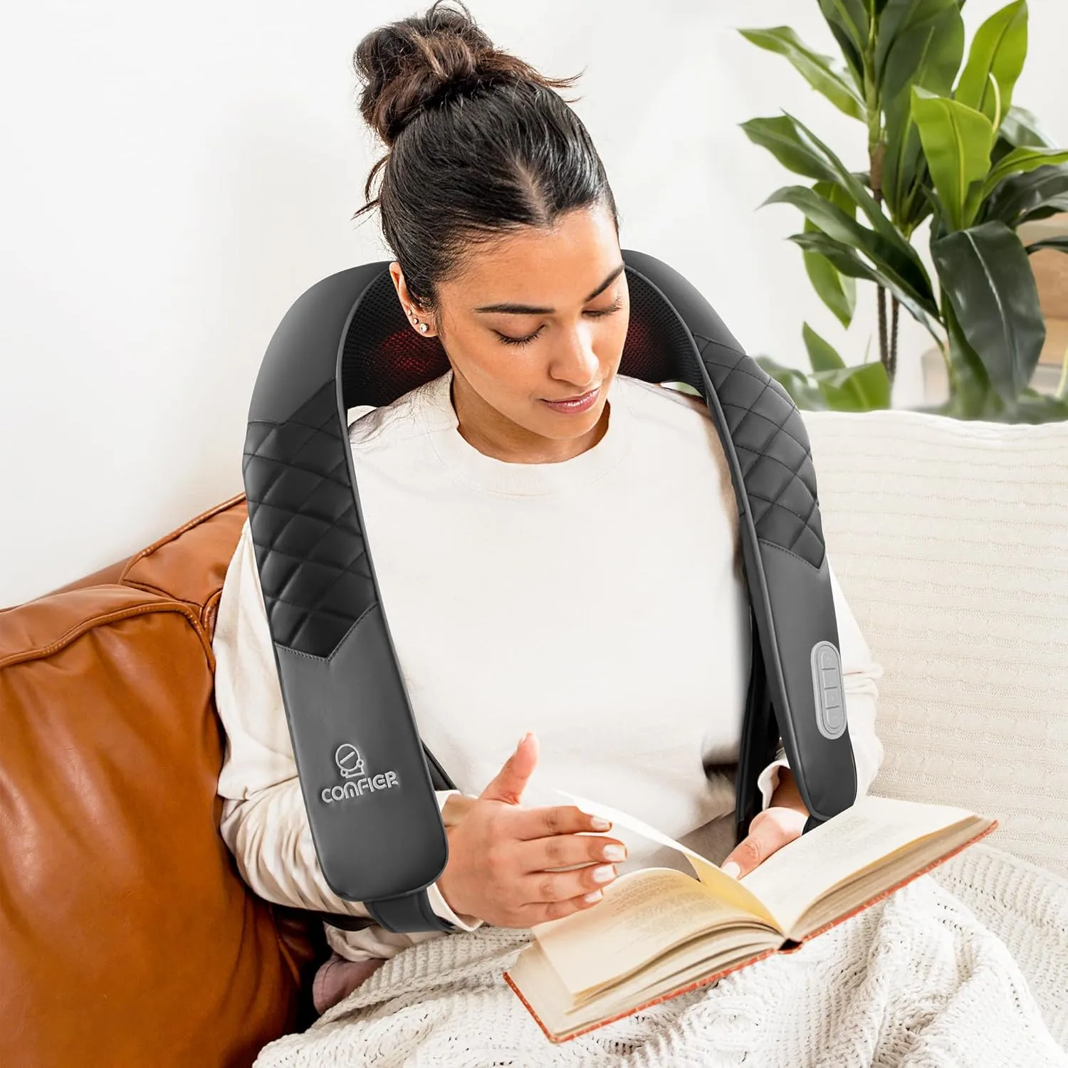 COMFIER Shiatsu Neck Shoulder Massager, Back Massager with Heat, FSA HSA Eligible,Gifts for Mom Dad Deep Tissue 4D Kneading Massage Pillow with Portable Storage Bag, Home, Office and Car Use