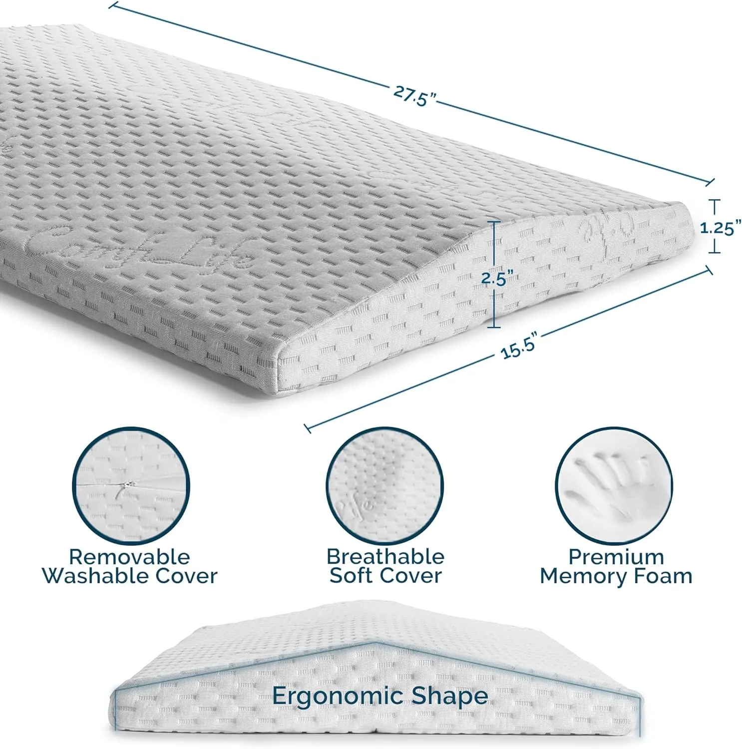 ComfiLife Lumbar Support Pillow for Sleeping Memory Foam Pillow for Back Pain Relief - Side, Back and Stomach Sleepers- Triangle Wedge Bolster Pillow - Bed Rest Pillow (White, Standard)