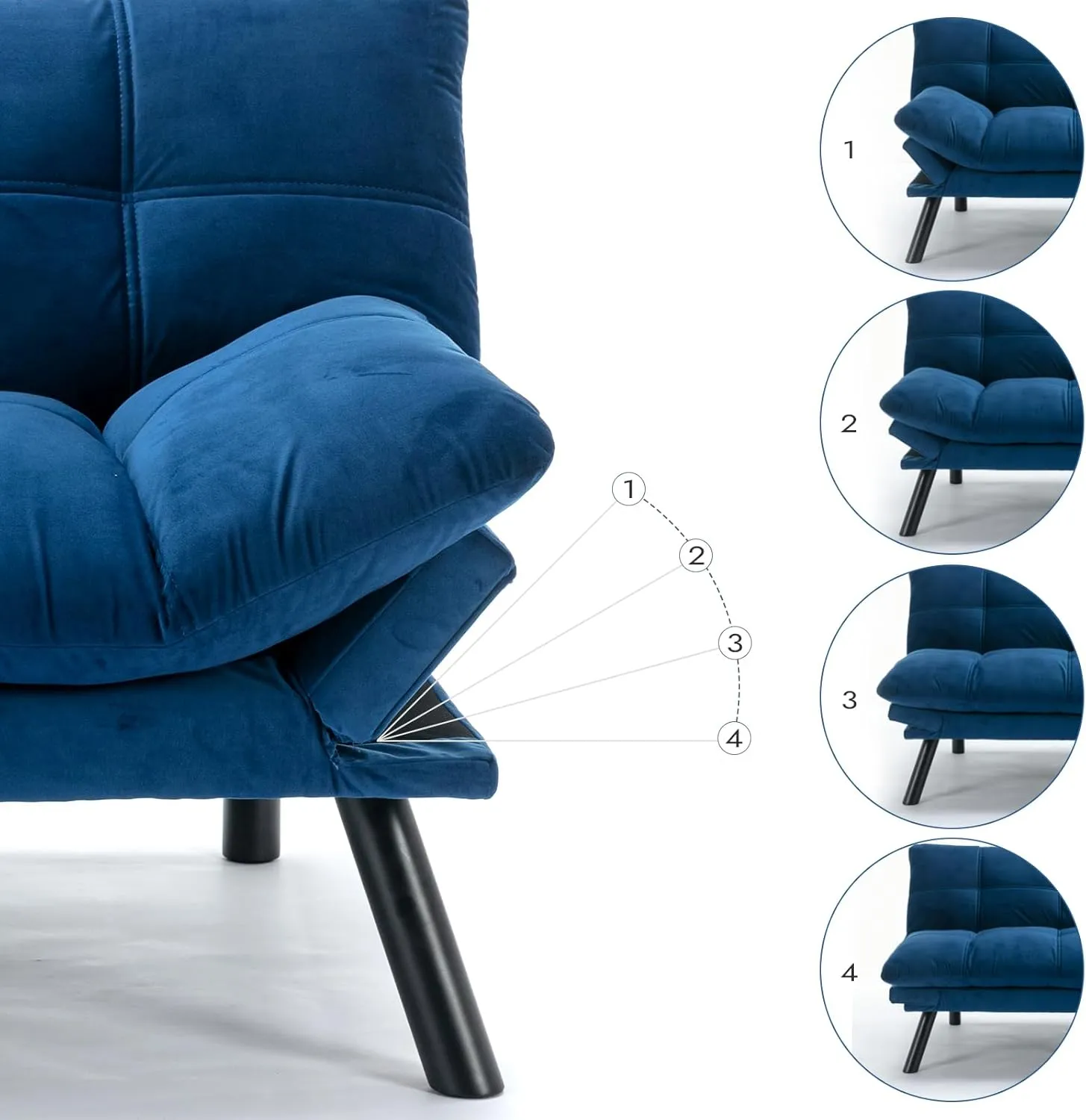 Comfortable Futon Sofa Bed, Memory Foam Loveseat, Convertible Adjustable Sofa Bed CouchSuitable for Office, Home, and Bedroom (Blue)