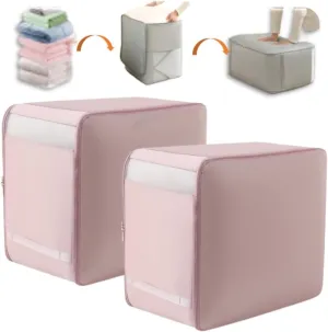 Comforter Storage Bag, Blanket Storage Bag, Large Capacity Ultra Space Saving Self Compression Organizer,2 Pack Washable Zippered Compression Bag for Storage Comforter Blanket