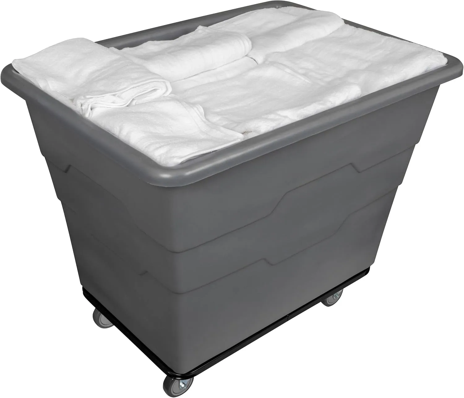 Commercial 16 Bushel Utility Cart with Steel Base, Poly Box Basket Truck, Laundry Cart, and Rolling Trash Bin, 47-Inch x 34.75-Inch x 35.5-Inch, 1000 Pound Weight Capacity, Gray