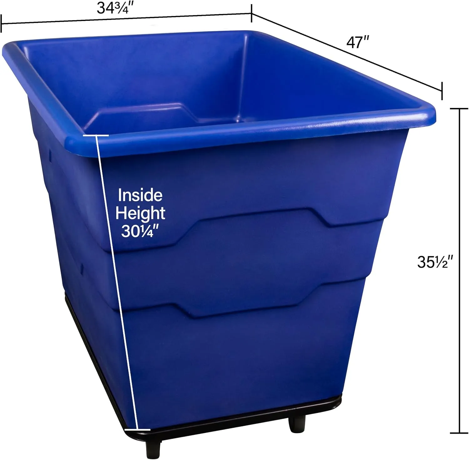Commercial 16 Bushel Utility Cart with Steel Base, Poly Box Basket Truck, Laundry Cart, and Rolling Trash Bin, 47-Inch x 34.75-Inch x 35.5-Inch, 1000 Pound Weight Capacity, Gray