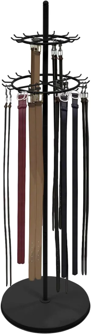 Commercial Floor Standing Belt Display Rack with 31 Hooks, 66'' Metal Tie Scarf Hanger Organizer for Clothing Retail Store, Shawls Shelf with Adjustable Feet for Home, Boutiques, Black