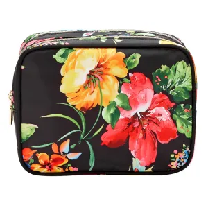 Conair Double Zip Toiletry Travel Bag-Makeup Organizer, Black Floral, 1 Count (Pack of 1)