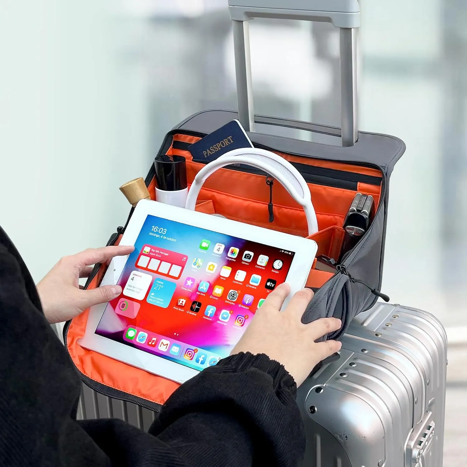 CONTAIL 13 Inch 3L Airport Accessories Storage,Small Business Handbag,Suitcase Drink Holder,Travel Essentials Organizer