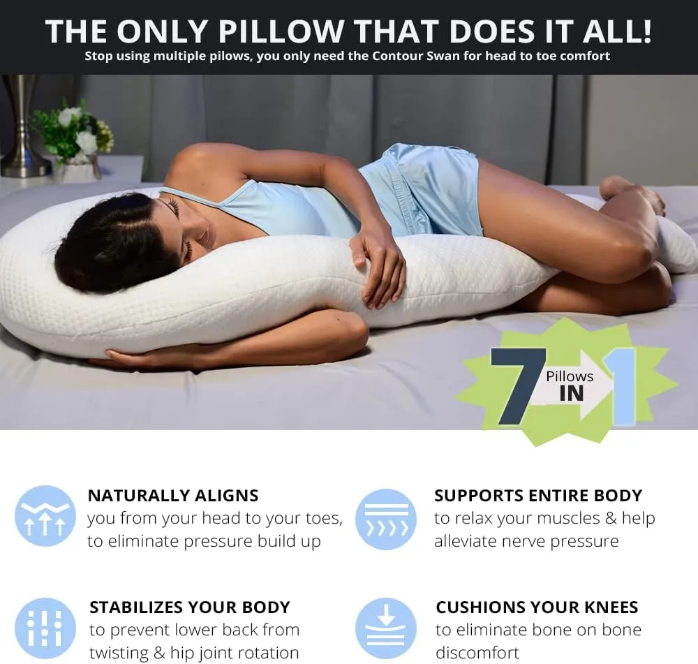 Contour Swan Body Pillow w/Pillowcase Cool XL - As Seen on TV