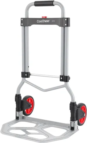 COOCHEER 265LB Capacity Folding Hand Truck Dolly - 2 Wheel Foldable Dolly Cart, Collapsible Aluminum Luggage Cart, Moving Trolley with Wheels, Silver