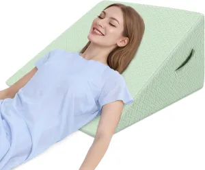 COOLBEBE Bed Wedge Pillow for Sleeping,12Inch Elevated Wedge Pillow for Sleep Apnea, Foam Wedge Triangle Pad for Acid Reflux, Gerd and Snoring - Breathable Air Layer Washable Cover (Green)