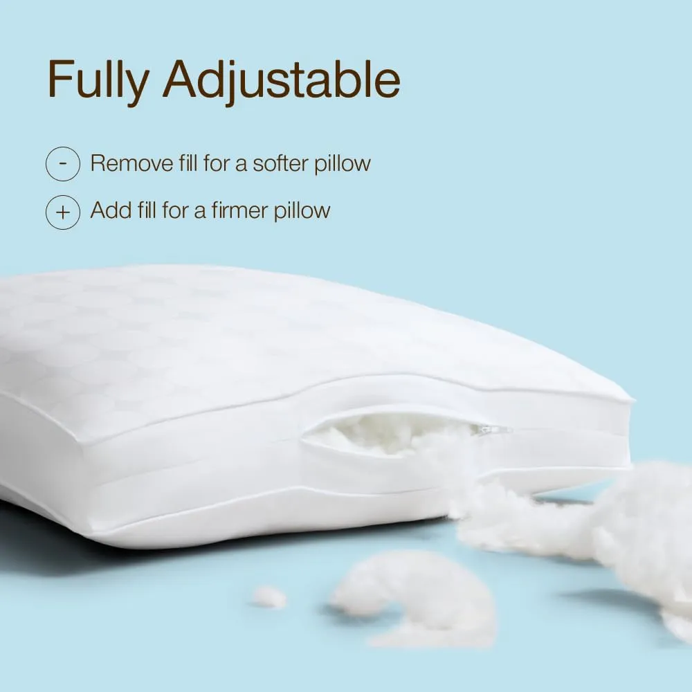 Coop Home Goods Essence Cooling Down Alternative Pillows Set of 2, Queen Size Adjustable Cooling Pillow for Hot Sleepers, Cool-Touch Luxury Hotel Pillows for Stomach, Back, or Side Sleepers 27x17