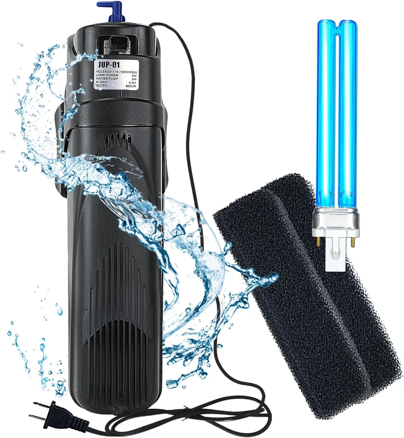 COOSPIDER Aquarium Filter Sun JUP-01 for 40-80 Gallon Tank Clear, U-V Fish Tank Green Clean Machine Submersible Pump w/ 1 Spare Bulb   2 Replace Filter