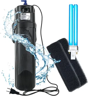 COOSPIDER Aquarium Filter Sun JUP-01 for 40-80 Gallon Tank Clear, U-V Fish Tank Green Clean Machine Submersible Pump w/ 1 Spare Bulb   2 Replace Filter