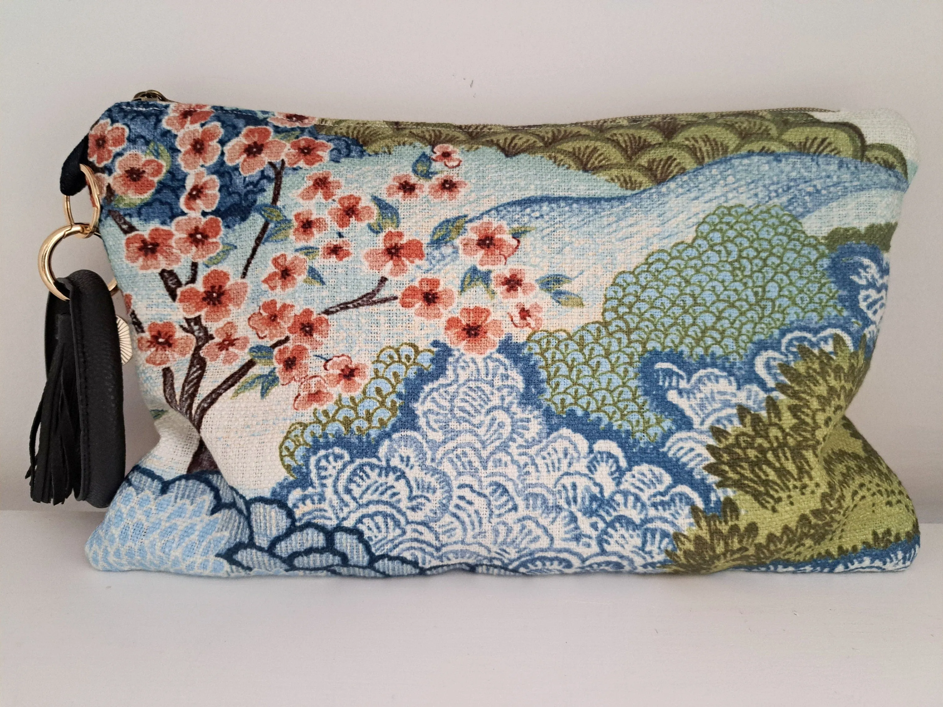 Coral and Blue Chinoiserie Print Bag