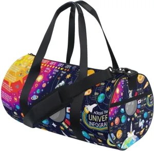 Cosmic Space Galaxy Planets Pluto Venus Mars Jupiter Duffel Bag, Foldable Canvas Travel Tote for Gym Sports with Inner Pockets, Durable Lightweight Fitness Bag for Overnight Workout
