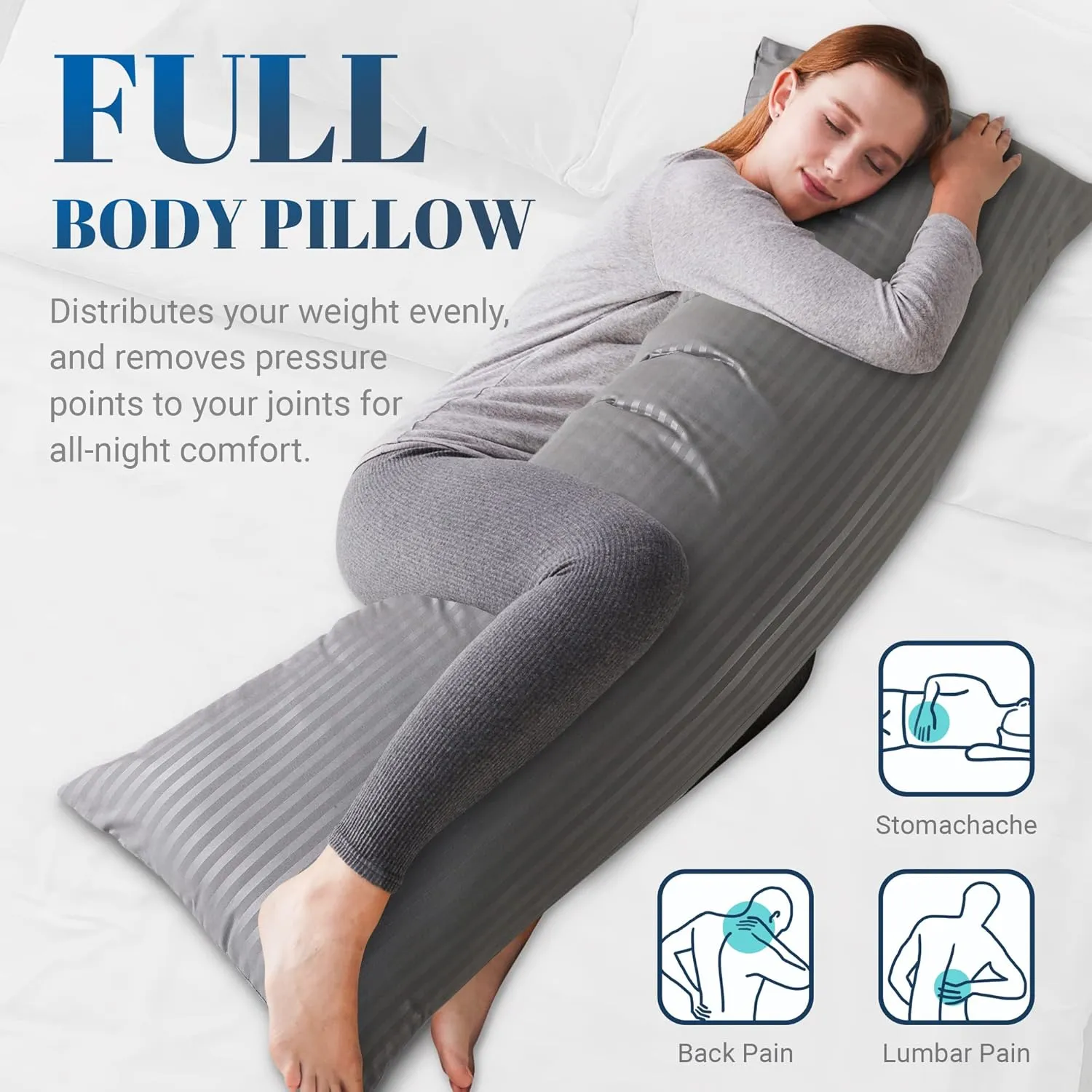 Cosybay Dark Grey Full Body Pillow Insert - Fluffy Long Bed Pillow for Adults - Firm Large Body Pillow for Side and Back Sleepers - 20x54 Inch(Dark Grey)