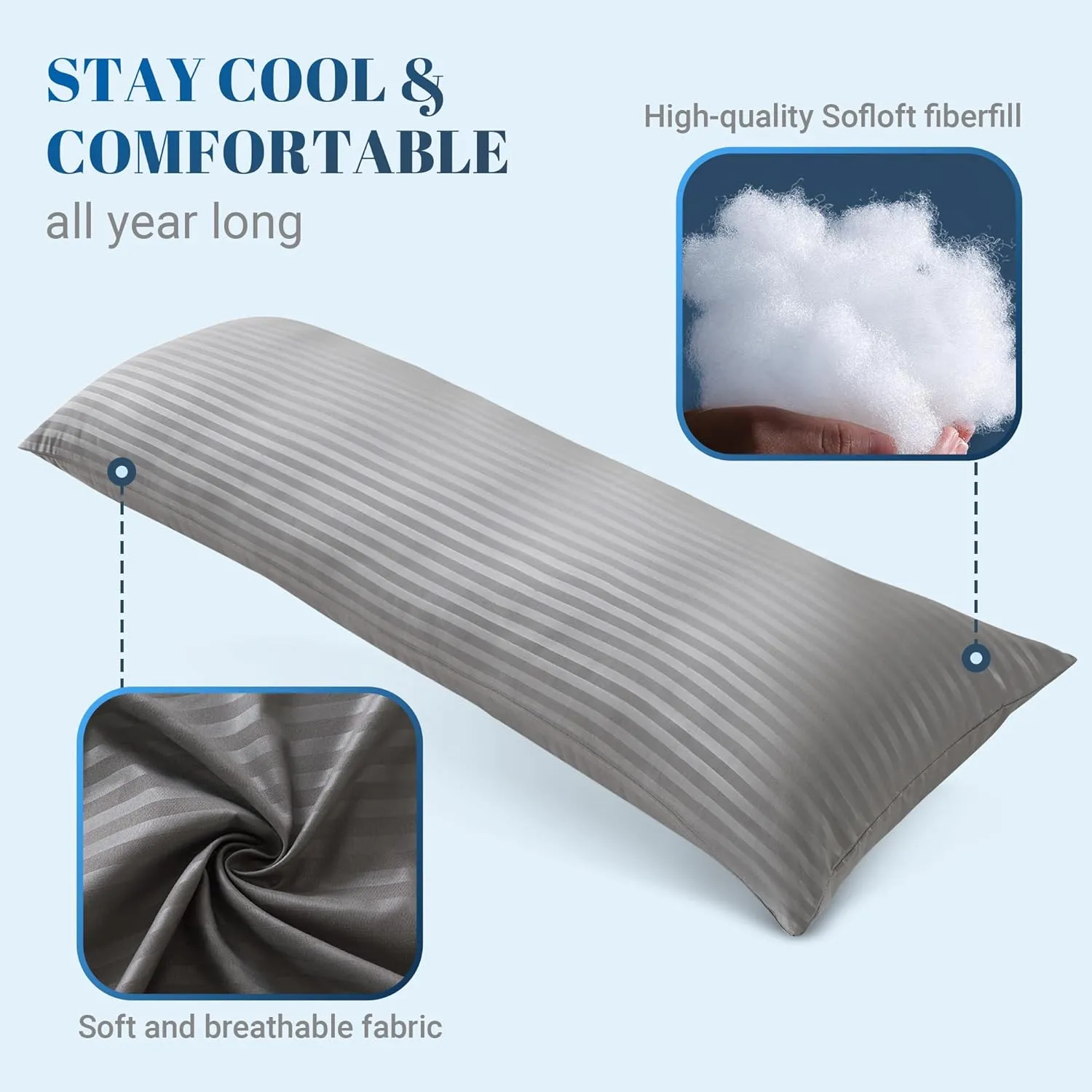 Cosybay Dark Grey Full Body Pillow Insert - Fluffy Long Bed Pillow for Adults - Firm Large Body Pillow for Side and Back Sleepers - 20x54 Inch(Dark Grey)