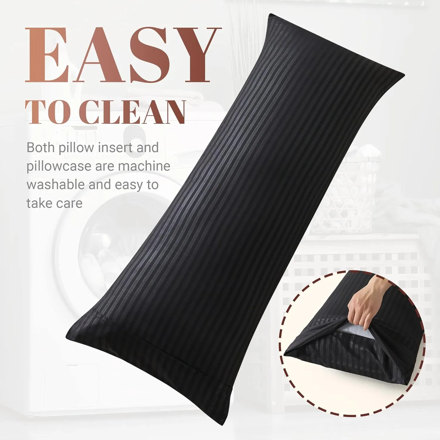 Cosybay Full Body Pillow Insert with Black Pillowcase - Fluffy Long Bed Pillow for Adults - Firm Large Body Pillow with Washable Cover for Side and Back Sleepers - 20x54 Inch(Black)