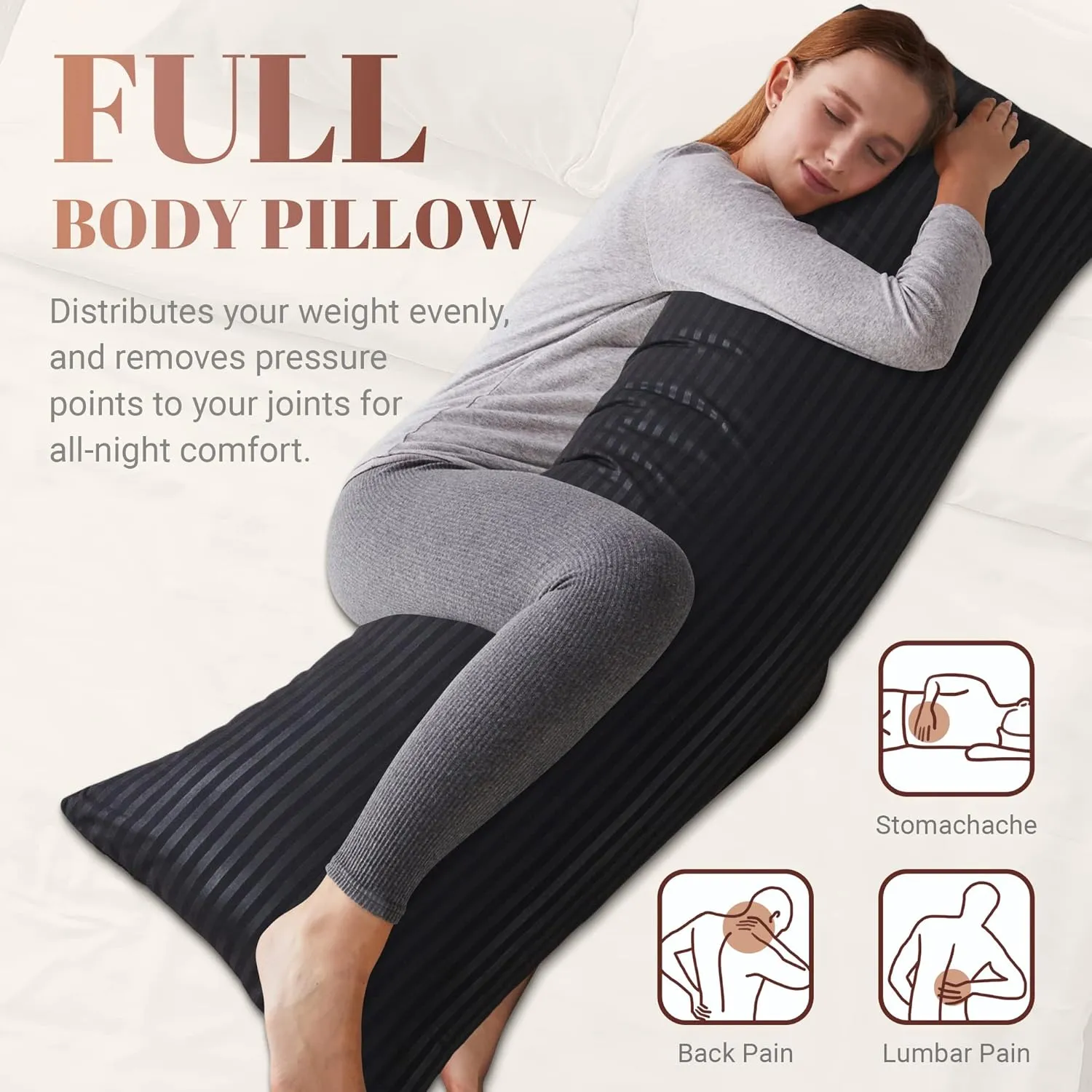 Cosybay Full Body Pillow Insert with Black Pillowcase - Fluffy Long Bed Pillow for Adults - Firm Large Body Pillow with Washable Cover for Side and Back Sleepers - 20x54 Inch(Black)