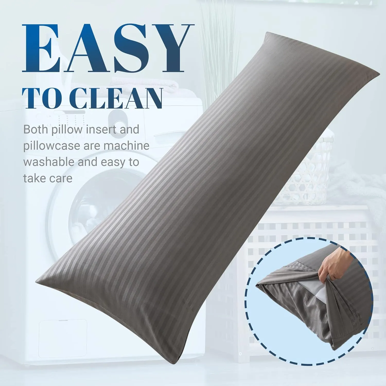 Cosybay Full Body Pillow Insert with Dark Grey Pillowcase - Fluffy Long Bed Pillow for Adults - Firm Large Body Pillow with Washable Cover for Side and Back Sleepers - 20x54 Inch(Dark Grey)