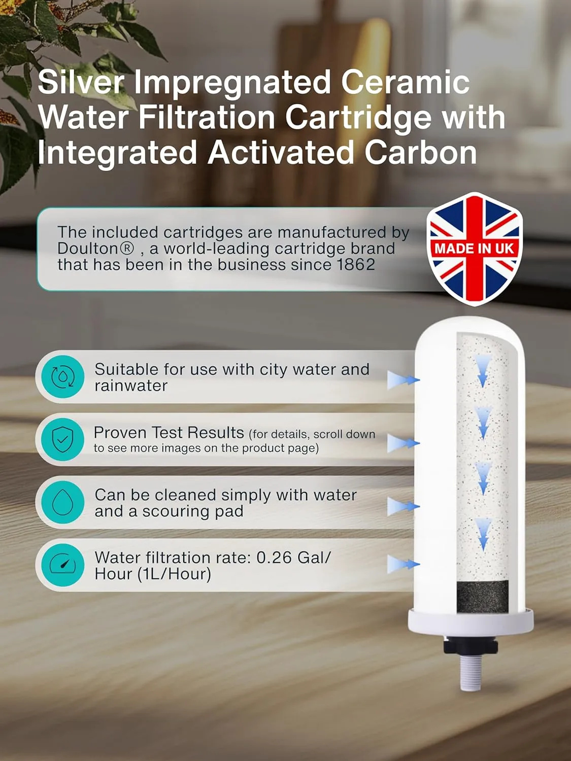 Countertop Gravity Water Filter System - 5.28 Gal/20L | 304 Stainless Steel | Gravity-Fed Water Purifier with 2 Fluoride & Chlorine Reduction Cermaic Cartridges | Also Removes Bacteria & Heavy Metals