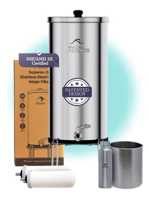 Countertop Gravity Water Filter System - 5.28 Gal/20L | 304 Stainless Steel | Gravity-Fed Water Purifier with 2 Fluoride & Chlorine Reduction Cermaic Cartridges | Also Removes Bacteria & Heavy Metals