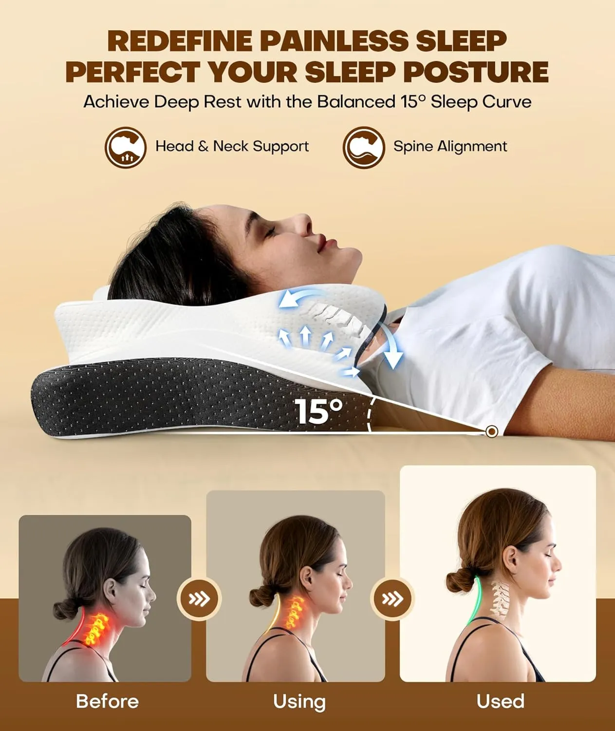 Cozyplayer True Cooling Cervical Neck Pillow for Pain Relief, Ergonomic Side Sleeper Pillow for Neck Support, Odorless Orthopedic Contour Memory Foam Pillows, Bed Pillow for Back Stomach Sleeper