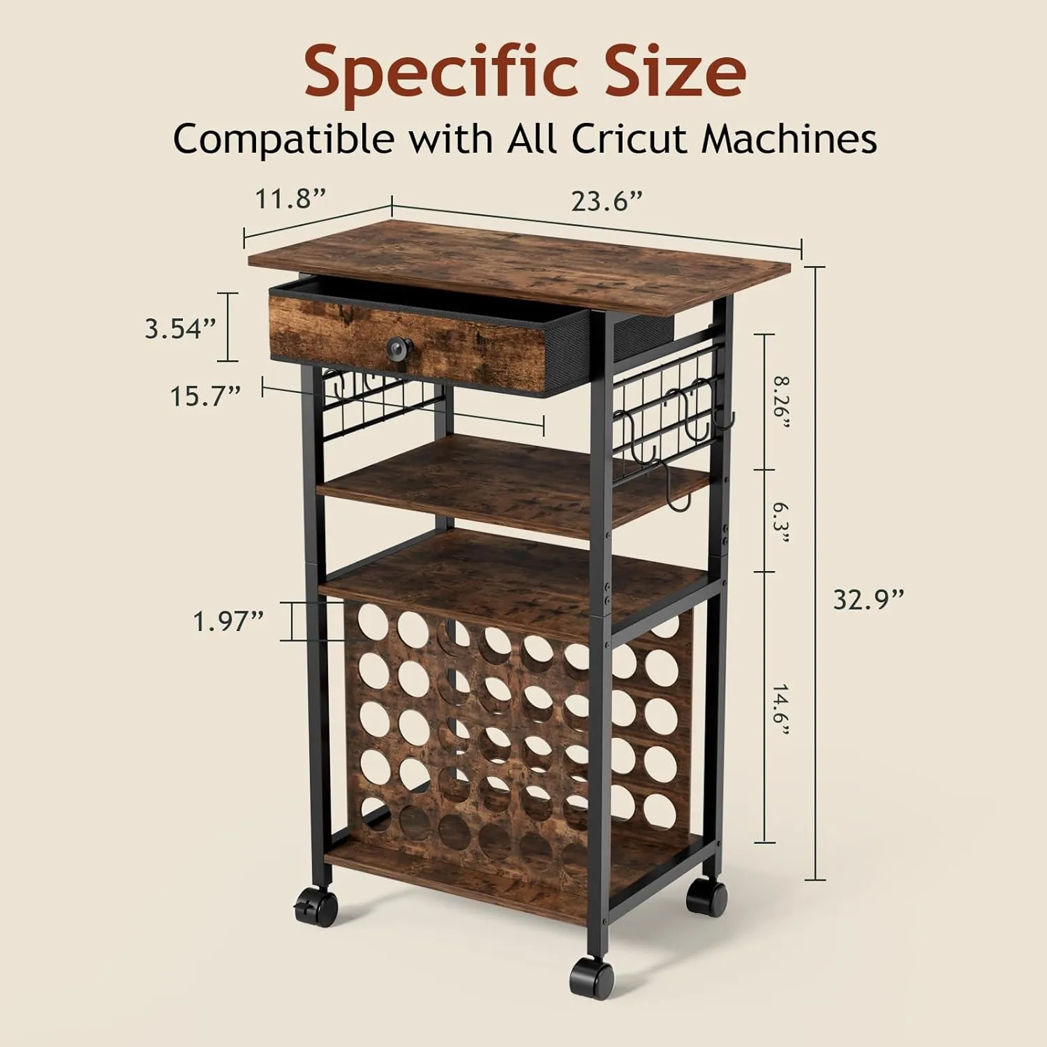 Craft Organizers and Storage - Rolling Organization Cart with Drawers and Vinyl Roll Holder, Craft Cabinet Table Compatible for Cricut Craft Cutting Machine Stand Workstation