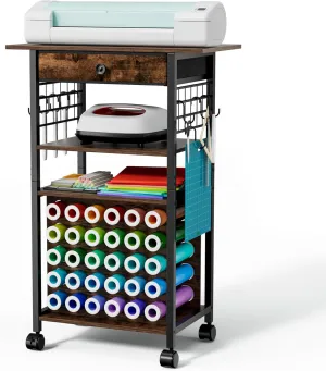Craft Organizers and Storage - Rolling Organization Cart with Drawers and Vinyl Roll Holder, Craft Cabinet Table Compatible for Cricut Craft Cutting Machine Stand Workstation