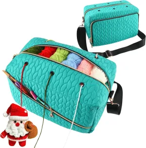 Crochet Bag Organizer, Large Yarn Bag,Yarn Knitting Tool Storage Organizer,Yarn Holder for Crochet Needles Accessories,Knitting Tools Gifts(Large,Aqua)