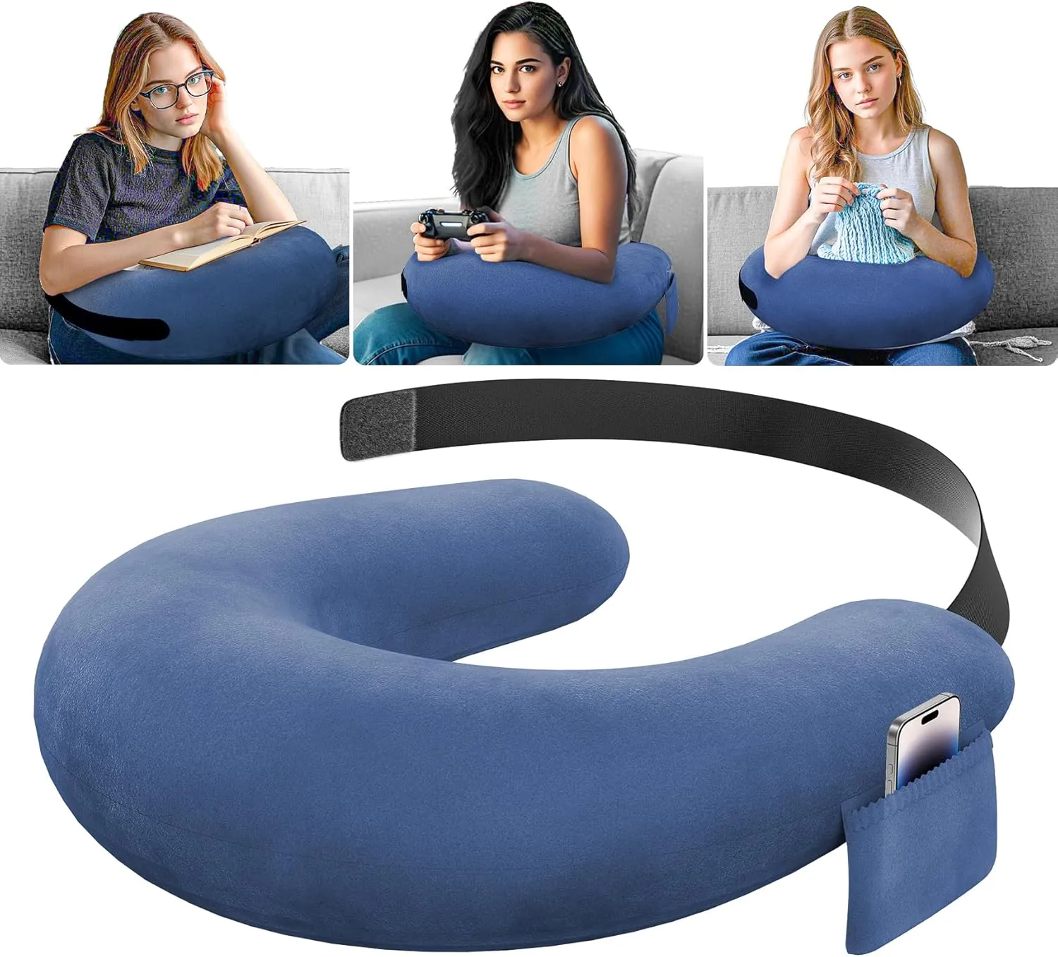 Crochet Pillow for Lap Support, Gaming & Reading Lap Desk Pillow for Sitting on The Bed/Sofa/Floor, Large & Ergonomic Arm Rest Support Pillows, Knitting Pillows, Pet Bed Support for Ipad/Laptop - Blue