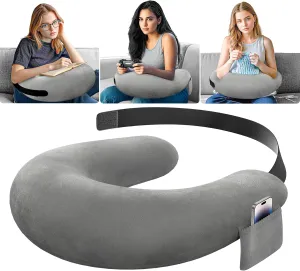 Crochet Pillow for Lap Support, Gaming & Reading Lap Desk Pillow for Sitting on The Bed/Sofa/Floor, Large & Ergonomic Arm Rest Support Pillows, Knitting Pillows, Pet Bed Support for Ipad/Laptop - Grey