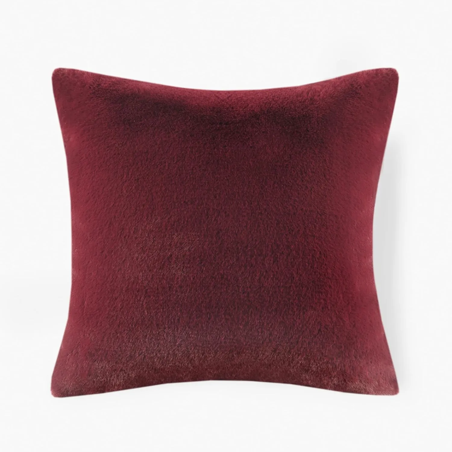 Croscill Décor Pillow, Luxurious Long Faux Fur Plush Removable Cover with Brand Insignia Zipper, All Season & Skin Friendly Poly Filling Décor Pillow Insert, Sable, Square, 20x20, Burgundy