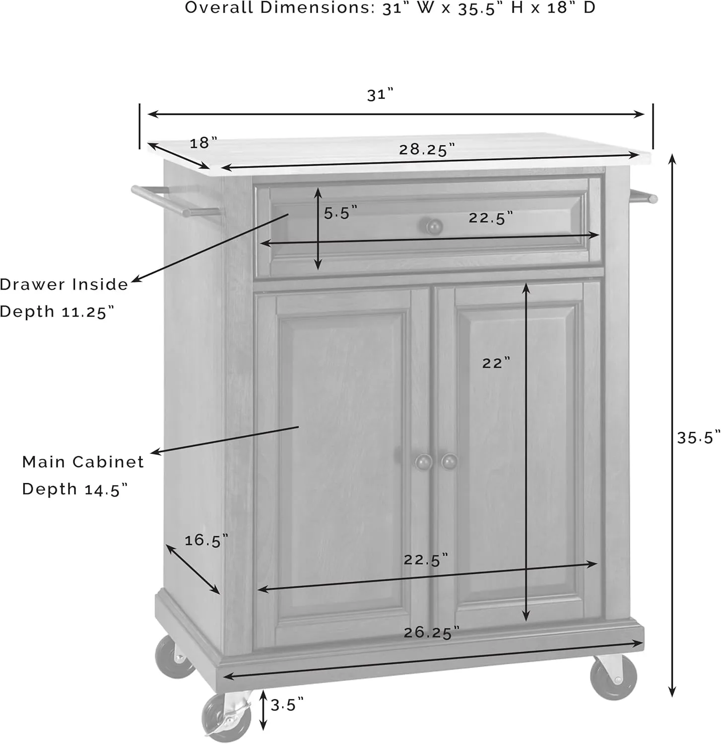 Crosley Furniture Compact Stone Top Small Rolling Cart with Shelves, Microwave Stand with Towel Rack, Black