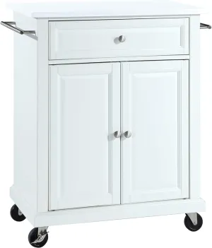 Crosley Furniture Compact Stone Top Small Rolling Cart with Shelves, Microwave Stand with Towel Rack, White