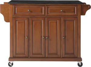 Crosley Furniture Full Size Granite Top Rolling Kitchen Island Storage Cart, Microwave Stand, Spice Rack, Cherry
