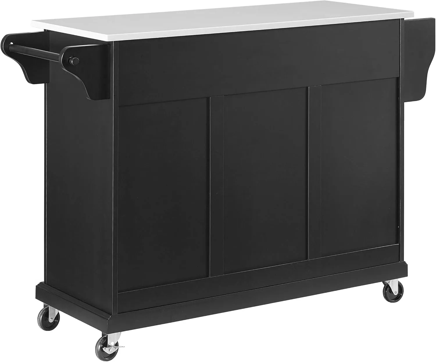 Crosley Furniture Full Size Stone Top Rolling Kitchen Island Storage Cart, Microwave Stand, Spice Rack, Black