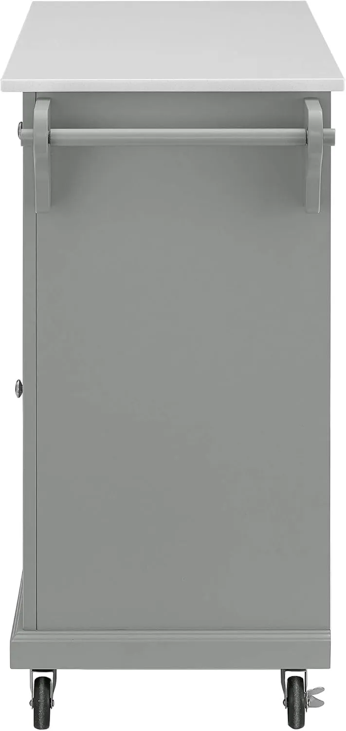 Crosley Furniture Full Size Stone Top Rolling Kitchen Island Storage Cart, Microwave Stand, Spice Rack, Gray
