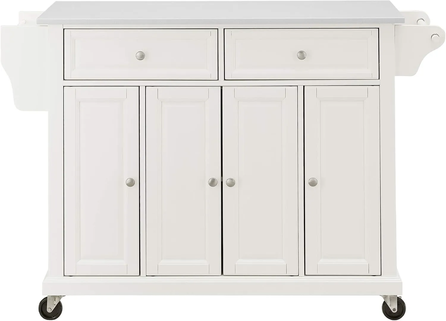 Crosley Furniture Full Size Stone Top Rolling Kitchen Island Storage Cart, Microwave Stand, Spice Rack, White