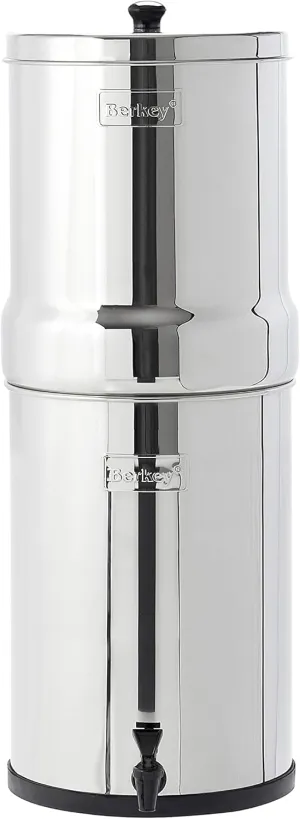 Crown Berkey Gravity-Fed Stainless Steel Countertop Water Filter System 6 Gallon with 2 Authentic Black Berkey Elements BB9-2 Filters