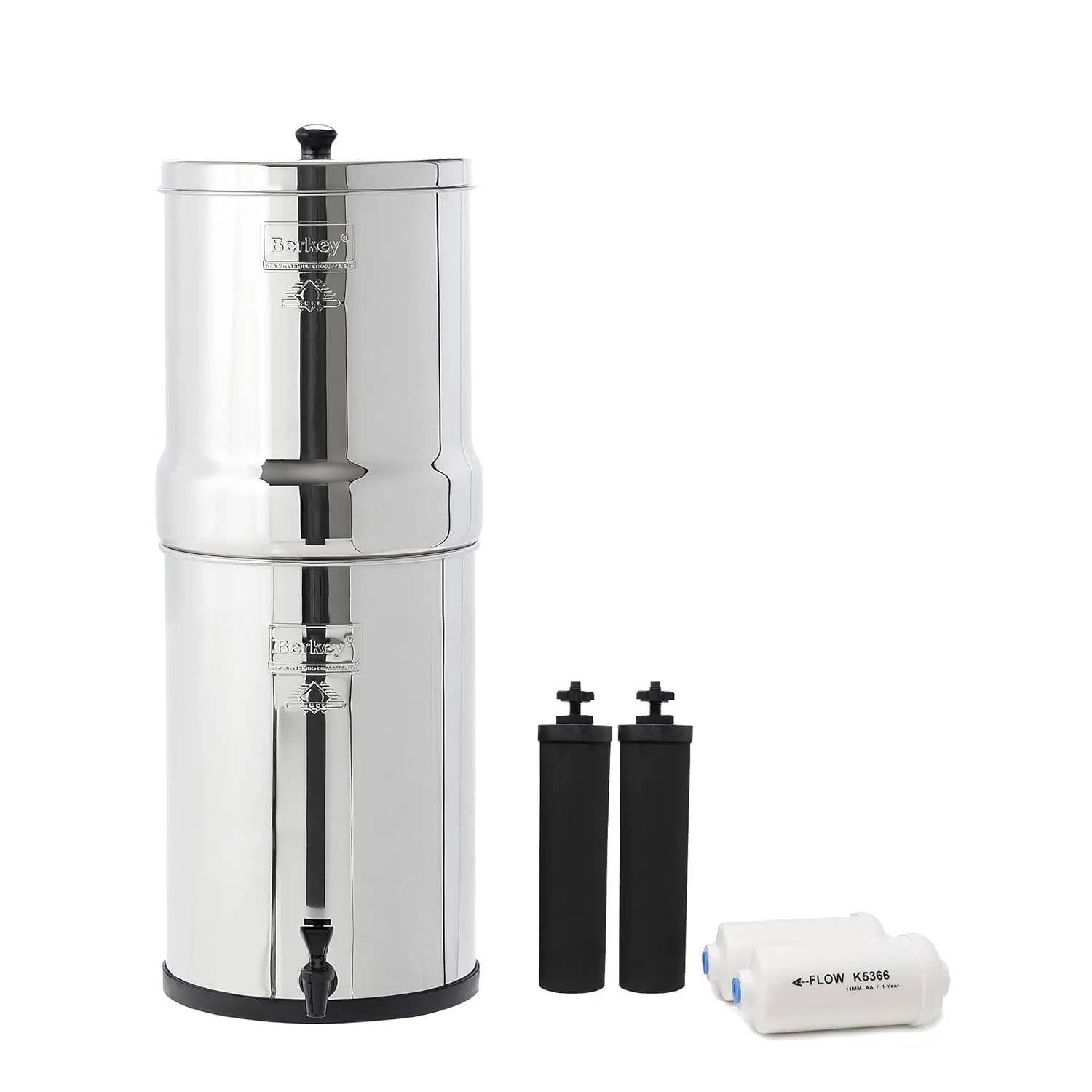 Crown Berkey Gravity-Fed Water Filter with 2 Black Berkey Elements and 2 Berkey PF-2 Fluoride and Arsenic Reduction Elements for Everyday Home Use