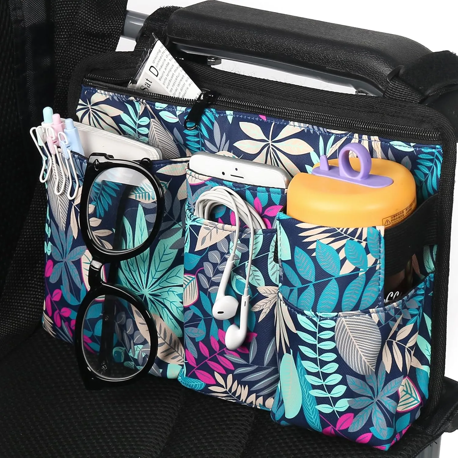 CTWWFS Upgrade Wheelchair Side Bag with Cup Holder, Armrest Accessories for Wheelchair, Rollator, Walker, The Perfectly Organized to Free your Hands and Bring you A Wonderful Life Experience (Leaf)