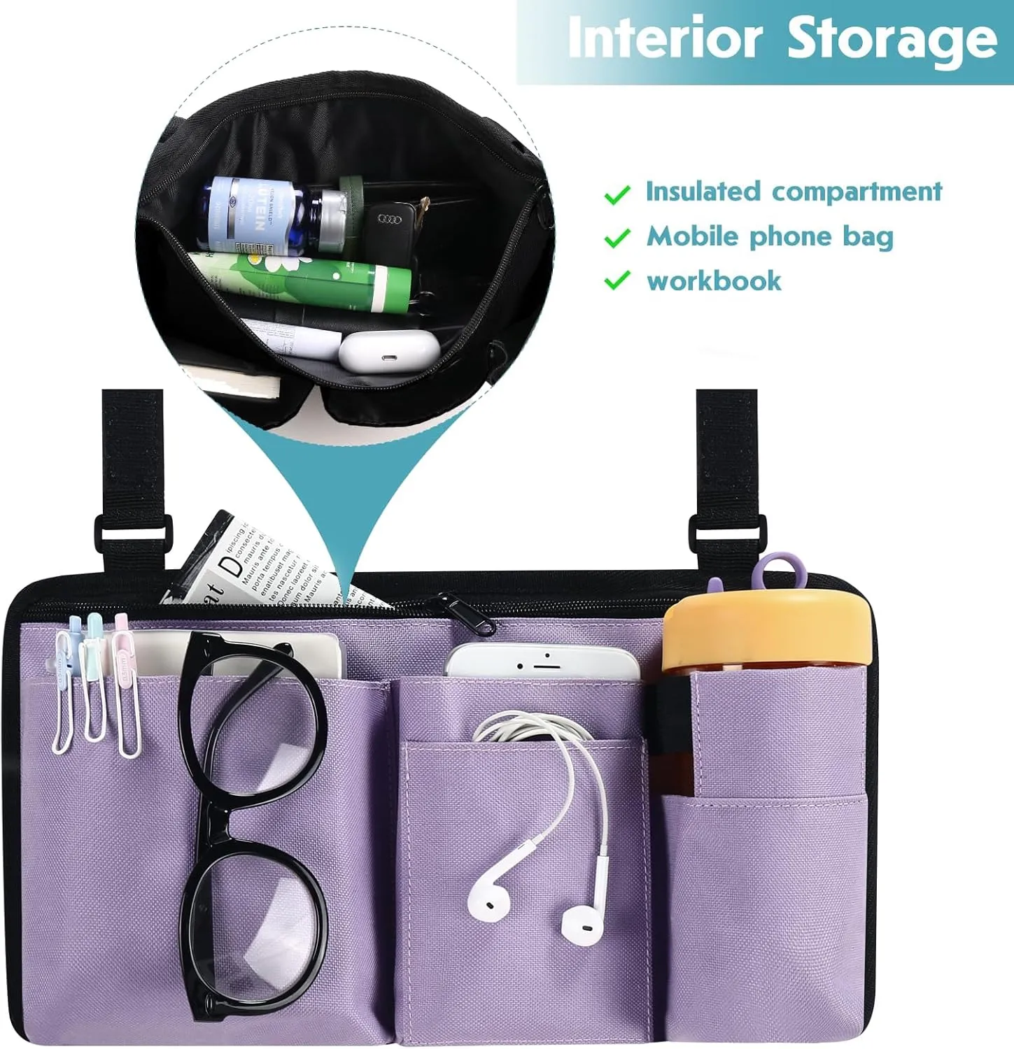 CTWWFS Upgrade Wheelchair Side Bag with Cup Holder, Armrest Accessories for Wheelchair, Rollator, Walker, The Perfectly Organized to Free your Hands and Bring you A Wonderful Life Experience (Purple)