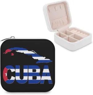 Cuba Map Flag Small Jewelry Box Necklace Ring Storage Organizer Travel Jewelry Case for Women Gift