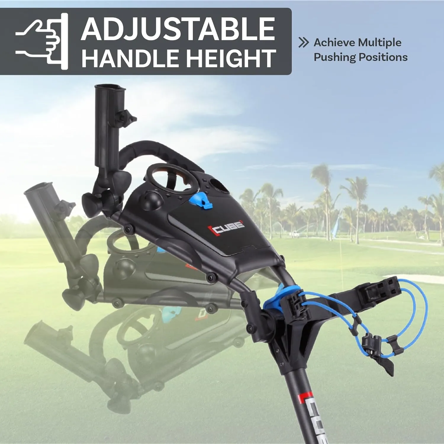 CUBE CART 3 Wheel Push Pull Golf CART - Two Step Open/Close - Smallest Folding Lightweight Golf CART in The World - Choose Color!