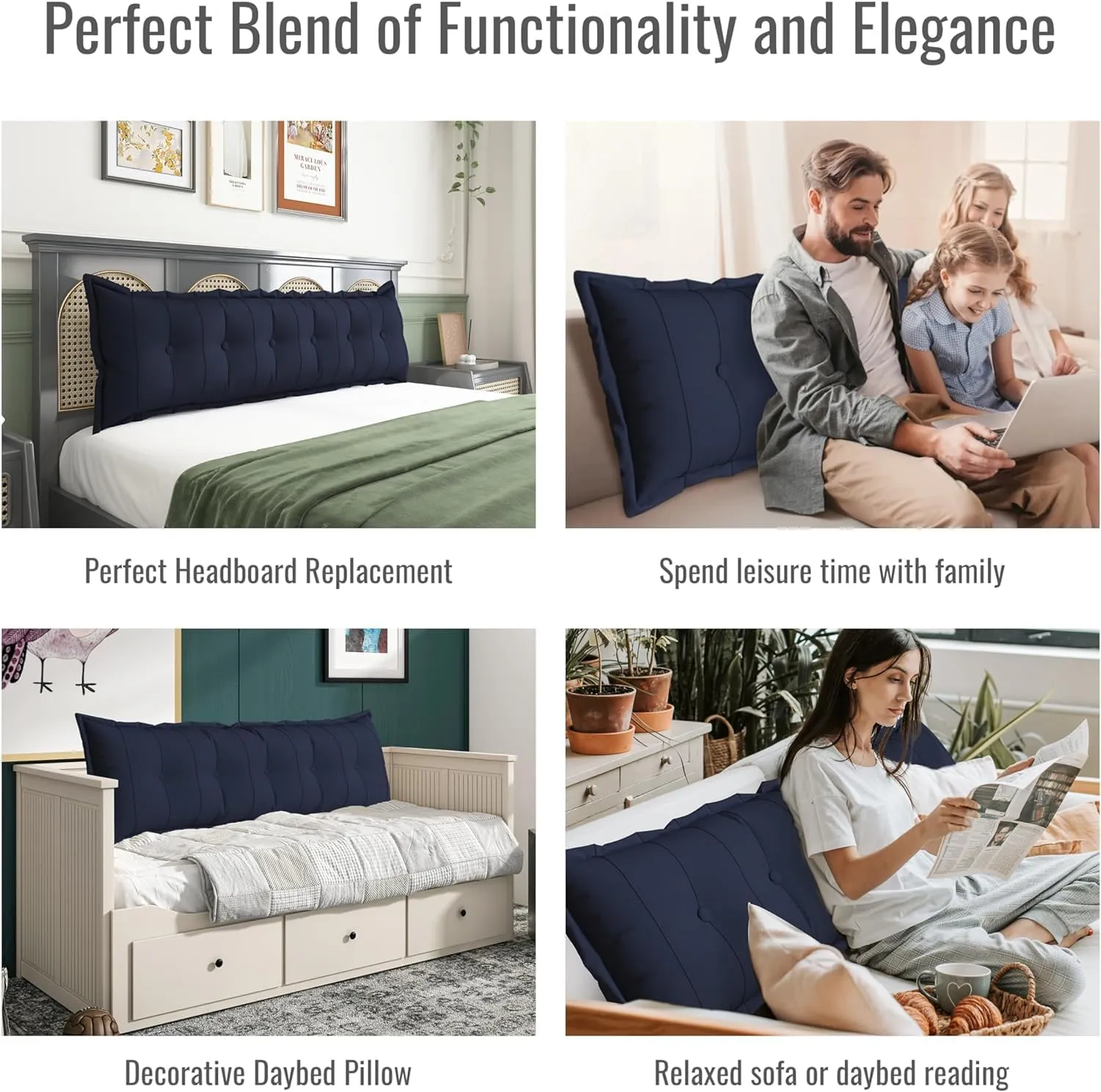 Daneey Large Headboard Pillow King Pillow Headboard Soft Daybed Pillows Bolster Pillow for Bed & Couch Long Pillow for Bed Decorative, Removable Cover