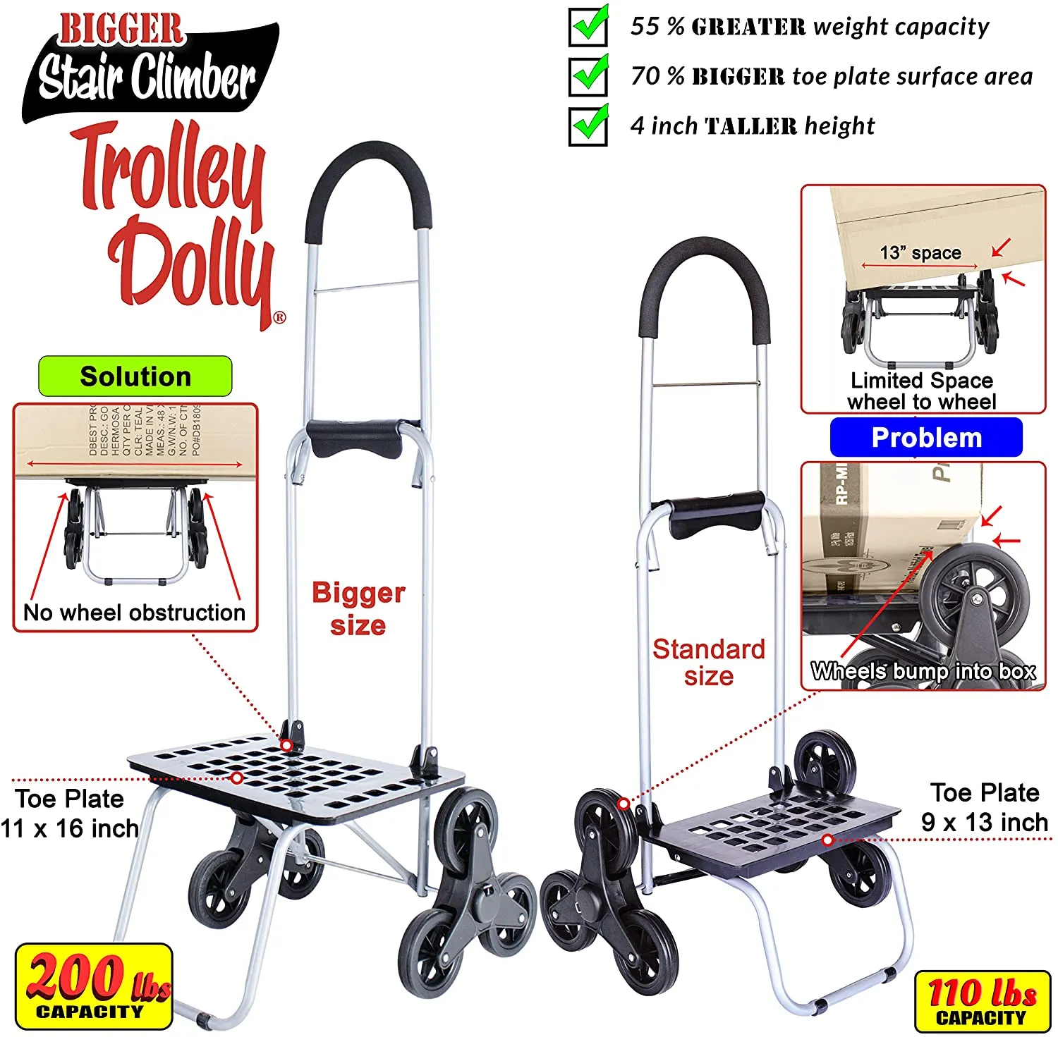 Dbest  products Stair Climber Bigger Trolley Dolly, Black Grocery Shopping Foldable Cart Condo Apartment